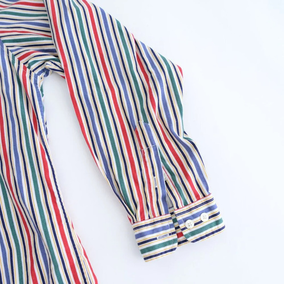 Vintage 90S Dockers Blue And Green Stripe 100% Cotton Button Down Dress Shirt - Picture 4 of 10